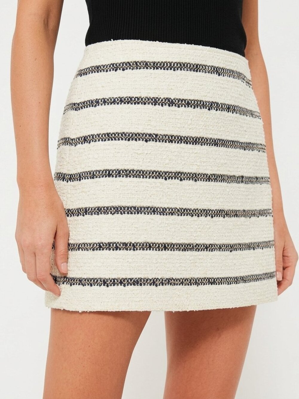 NWT Tuckernuck Tweed Stripe Mini Skirt Navy Off-White Bouclé Size L